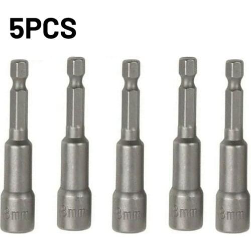 5Pcs 8mm Silver Magnetic Hex Socket Tech Screw Driver Tek Bit Drill Nut Setter Roofing Cladding Set Bits Sets Hand Tool Parts
