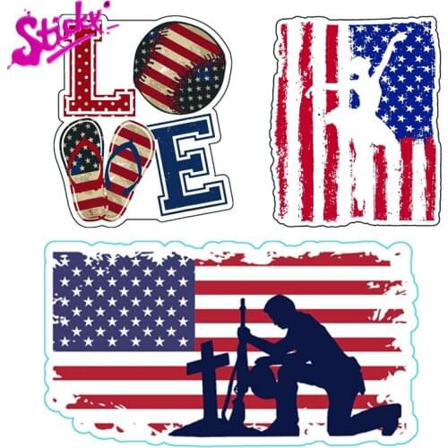 STICKY Love American Flag Baseball Softball Car Sticker Decal Decor Bumper Flip Flops Baseball Motorcycle Off-road Laptop