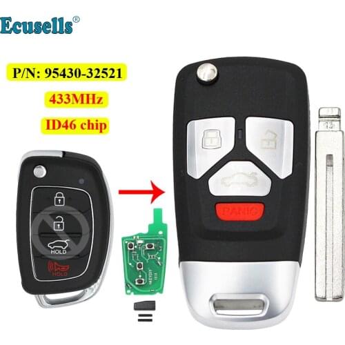 Upgraded Flip 4 buttons Remote Key Fob 433MHz with ID46 chip for Hyundai i40 P/N: 95430-32521 uncut
