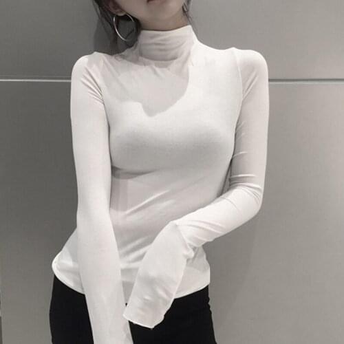 2021 Autumn Women Pullover Tops Female Knitted Sweaters Solid Concise Turtleneck Elasticity Elegant Office Lady Casual All Match