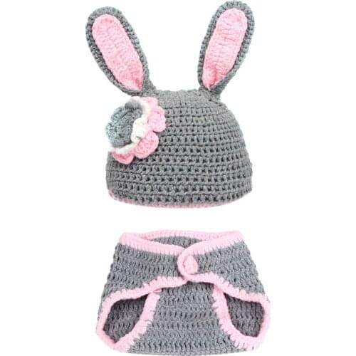Baby Rabbit Costume Girl Flower Hat Newborn Crochet Outfits Photography Props 69HE
