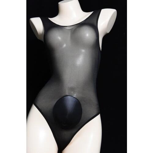 Sexy Men Oil Gloosy U Convex Pouch Bodysuit Sleepwear Open Sheath Sleeve See Through Tight Bandage Bodyhouse Gay Wear Puls Size