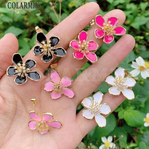 8 pairs Stud earrings Enamel stud flower earrings Flower earrings Gift for women jewelry Mix color jewelry earrings 51478