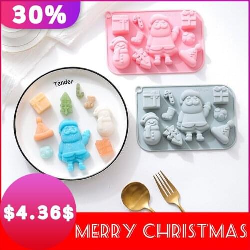 Christmas Candy Silicone Mold Large Snowman Chocolate DIY Mold 9 Grid Christmas Sock Cake Decoration Tool Baking Mold