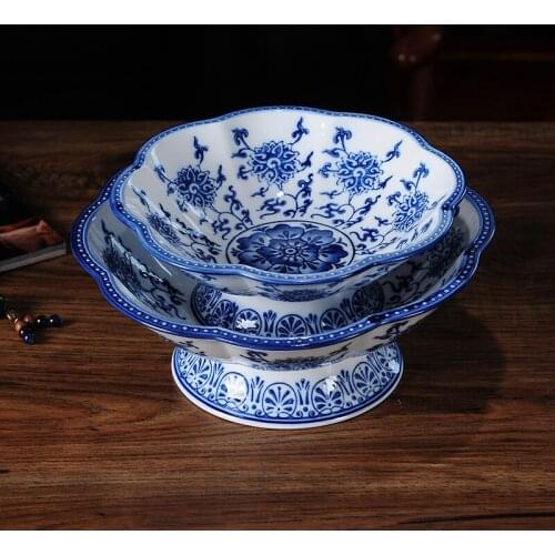 Blue and White Porcelain Fruit Plate Retro Living Room Home Ceramic Candy Dessert Tray Ornaments Chinese Style Kitchen Utensils