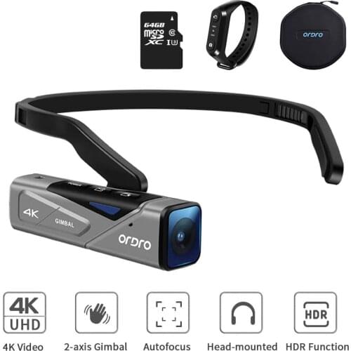 Vlog Camera for YouTube Videos Ordro EP7 4K WiFi Mini Head Wearable Camcorder Filmadora with Remote Control Memory SD card 64GB