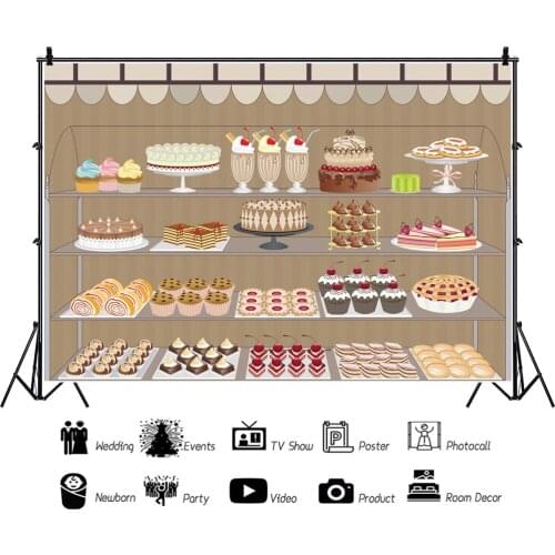 Dessert Cake Shop Painted Cartoon Backdrops Photocall Vinyl Background Indoor Decorations for Portrait Photography Props