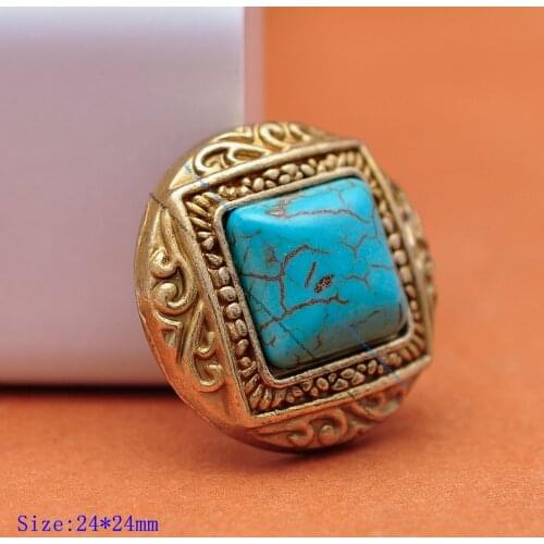 VIntage Brass Square flower carved Turquoise conchos decoration buttons for leather craft bag saddle belt wallet decor