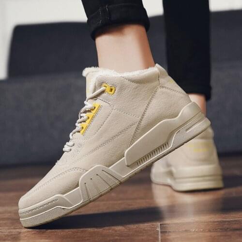 High Top Outdoor Mens Casual Shoes Breathable Keep warm Mens Fashion Sneakers Hard-Wearing Plus velvet Men cotton shoes Winter