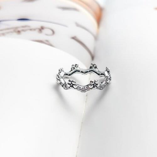 Authentic 925 Sterling Silver Pan Ring Creative Floret Corolla Crown Elegant Ring For Women Wedding Party Gift Fashion Jewelry