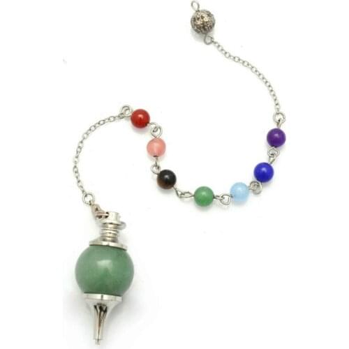 Reiki Healing 7 Chakra Natural Lapis Opal Green Crystal Stone Dowsing Pendulum Women Circular Cone Charm Divination Necklace