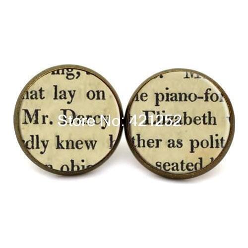 10pairs/lot Jane Austen "Elizabeth" & "Mr. Darcy" Petite Earrings,Fan Jewelry Glass photo earrings stud post