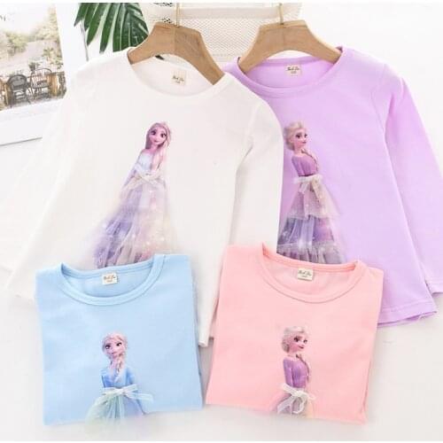 Childrens Girls T-shirt 2021 Childrens Clothing Spring New Girls Long Sleeve Bottom Coat Little Girls T-shirt Princess Top