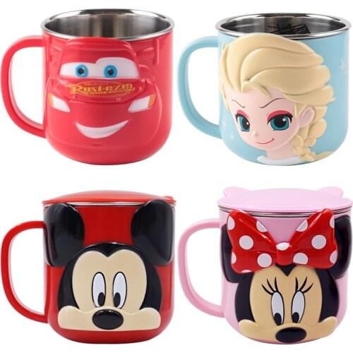 Disney Frozen Princess Milk Cup 3D cartoon Mickey Minnie stainless steel cup Childrens water cup Christmas present Anti-fall