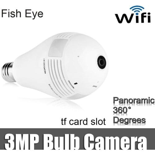 3MP WiFi IP Camera Wireless Fisheye Panoramic 360 support phone view and TF card slot IP Bulb light Camera