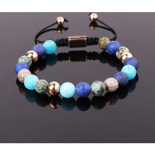 Jaravvi 8mm Matte Natural Stone Crystal Ball Braided Friendship Adjustable Macrame Beads Bracelet For Women
