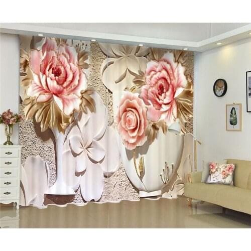 Chinese door Curtain Luxury Blackout 3D Window Curtain Living Room wedding flower Cortina Drapes Rideaux Customized pillowcase