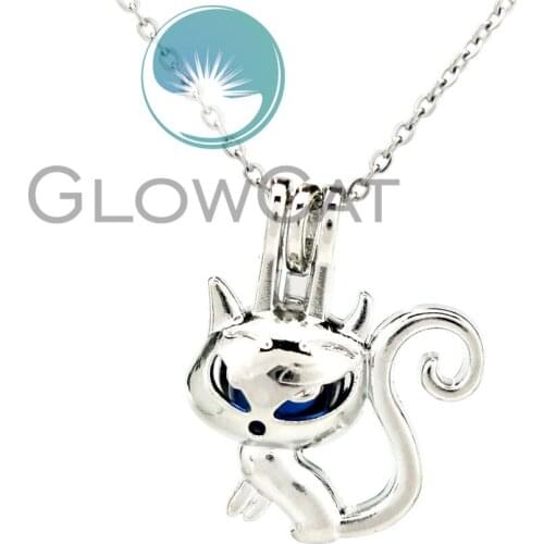 KK909 Silver Long Tail Cat Beads Cage Aromatherapy Pearl Cage Locket Necklace Women Girl Friend Gifts
