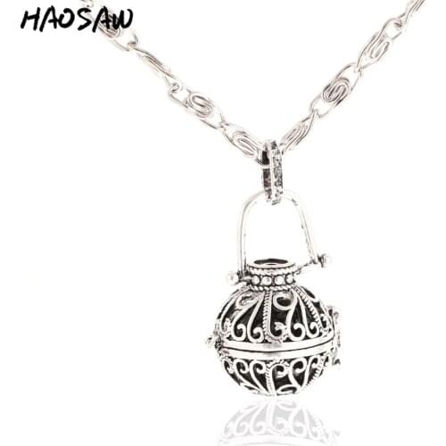 38mm Classic Flower Pattern Hollow Cage Magic Box Music Sound Bell Choose Color Bead Necklace Pendant For Women Jewelry Making