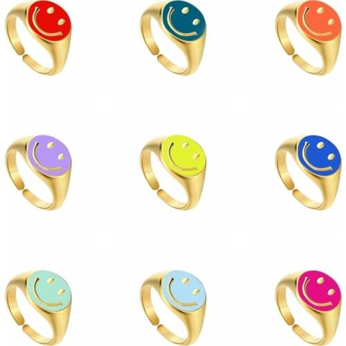 CANNER Womens Ring 925 Silver Glossy Smile Face Dripping Oil Opening Rings For Women Men 2021 Trend Enamel Anillos Jewelry