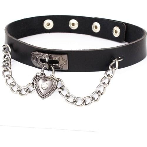 Punk Stainless Steel Heart Chains Neck Choker Necklace Women Jewelry Dangle Pendant Leather on Neck Collar Necklace Jewelry Gift