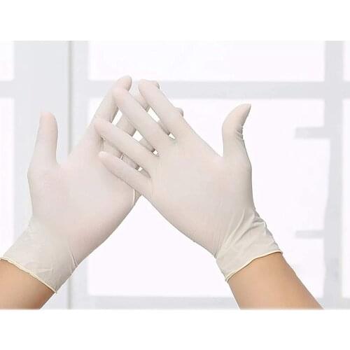 100 pieces latex gloves in a dispenser box - powder-free, non-sterile, elastic, white - examination gloves, nature - disposable
