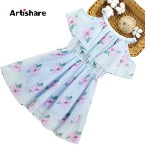 Summer Dress Girl Floral Pattern Dress For Girl Off Shoulder Party Dress Child Casual Style Girls Clothing 6 8 10 12 14