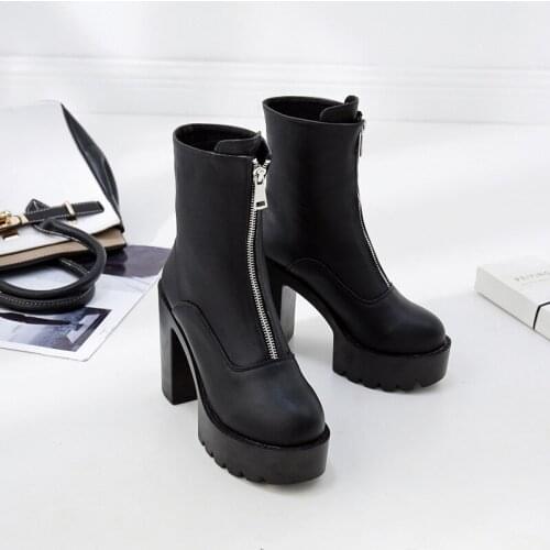 Hot new spring boots women high thick platform Martin boots high heels women shoes leather ankle boots for women