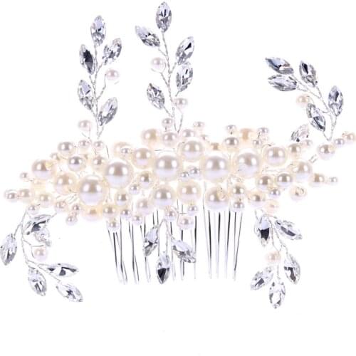 Fashion Women Jewelry Handmade Pearl Silver Color Hair Comb Clips Ornaments Tiara Headpiece For Bridal Wedding Hair Accessories