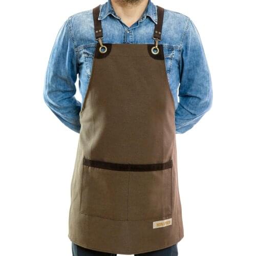 Mens Apron Bib Chef Kitchen Apron Barista Apron Bartender Coffee Restaurant Cooking Apron with Pockets
