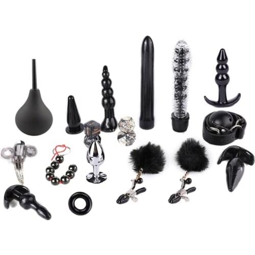 17 Pieces Soft Silicone Comfortable Vibrator Toys Set Adult BDSM Game Kit Butt Anal Plug for Womens and Mens Couples