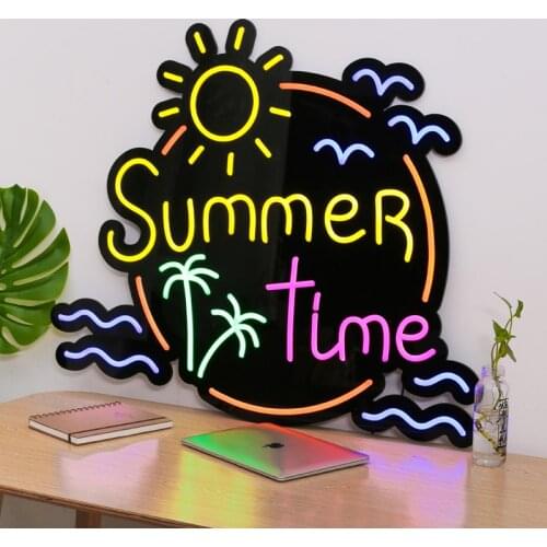 Neon Sign SUN SUMMER TIME COCONUT Seagull Neon Light Wall Decor for Festival Vacation Holiday Wedding Beach Game Room Restaurant