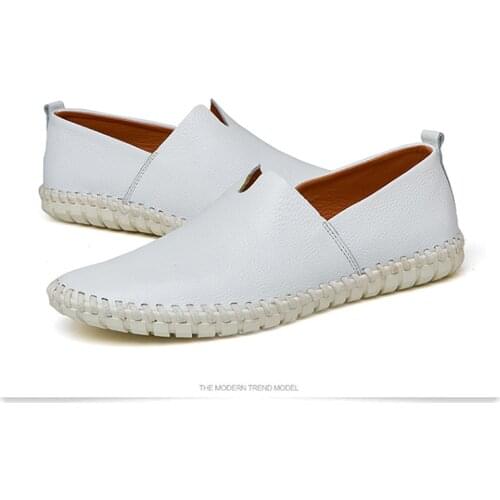 New mens shoes top layer cowhide casual hand-made Doudou shoes soft leather soft sole breathable shoes large size shoeey