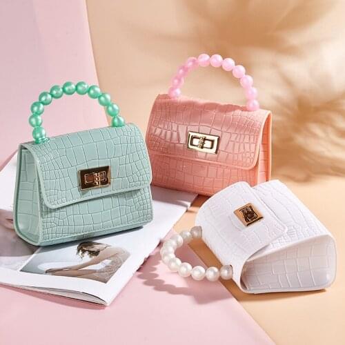New Crocodile-print Pearl Clutch Chain Small Square Bagag for Women One Shoulder Slanting Across Mobile Phone Woman Bag