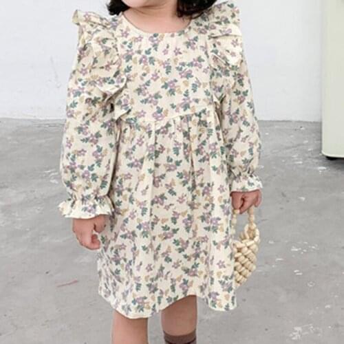 Girls' Dresses 2021 New Korean Childrens Dress Autumn Kids Clothes Baby Girl Long-sleeve Printed Cotton Princess Dress