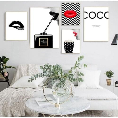 Posters Prints Vintage Canvas Painting Black Perfume Wall Pictures For Living Room Fashion Art Couture Red lips Home Decoration