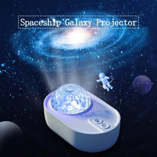 Spaceship Galaxy Projector Starry Sky Night Light LED Lamp USB Blueteeth Speaker Lights For Kids Bedroom Home Party Decor Gift