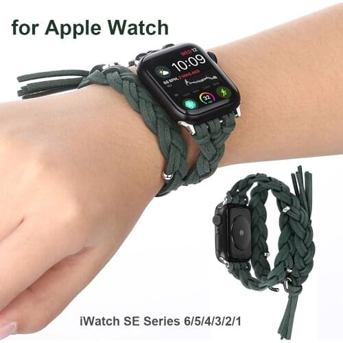 Green Braided Leather Strap for Apple Watch Band SE iWatch Series 6/5/4/3/2/1 Bracelet Sport Watchband for Men Women