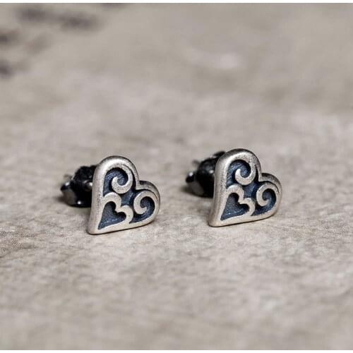 925 Sterling Silver Tribal Heart Stud Earrings Women Earring Punk Party Wedding Jewelry for Girls Women Jewelry Fashion Earrings