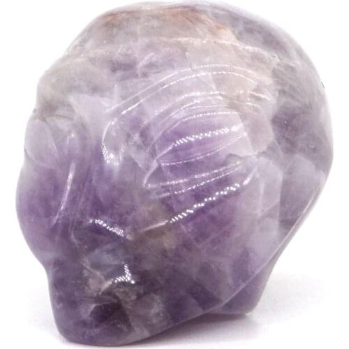 1.5" Alien Skull Statue Natural Amethyst Crystal Hand Carved Reiki Healing Stone Figurine Crafts Halloween Gift Decor