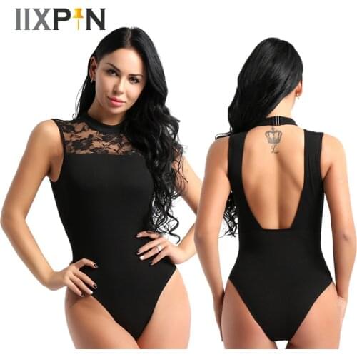 IIXPIN Women Ballet Dance Leotard Lace Sleeveless Halter Neck Backless Lace Leotard Gymnastics Bodysuit Ballet Dancewear Clothes