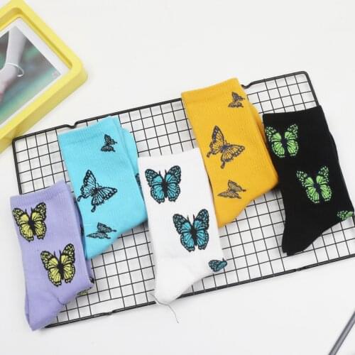 2020 Spring Autumn Pure Cotton Leisure Comfortable Lovely Butterfly Stockings Woman Socks 3 Pairs / Pack
