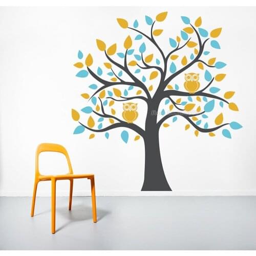 Bright Owl Tree Vinyl Wall Decal Tree Stickers Large Tree Decal For Bedroom Kids Room Home Decor Nursery Decoration Mural LL2330