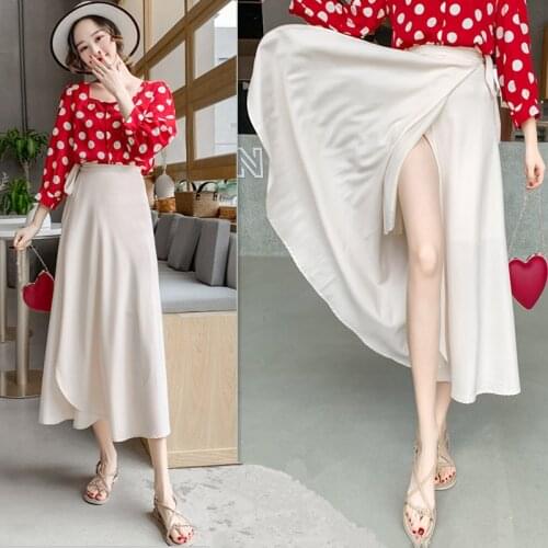 2021 Spring Autumn New High Waist Slim Retro Solid Color A-line Long Skirt Casual Sexy Loose Women Chiffon Skirt Free Shipping