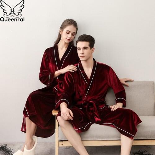 Queenral Winter Thick Warm Male/Female Robe Lovers Couple Nightgown Gown Sleepwear Large Long Nightwear M XL XXL Home Clothes