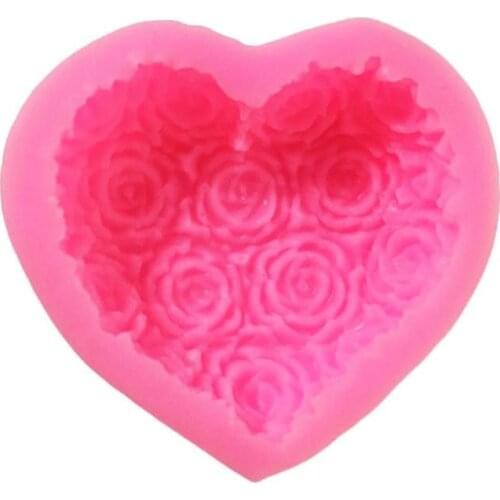 1PC 3D Rose Flower Bouquet Loving Heart Shape Valentines Day Gift Fondant Cake Mold Silicone Sugar Chocolate Mould