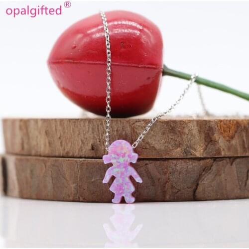 1pc Fashion Top Selling 8.5*13mm Synthetic Opal girls shape opal jewelry with 925 silver O chain Necklace for gift many colors