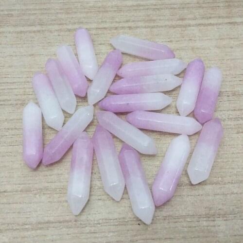 20Pcs Jewelry Accessories Double color Pink white Hexagonal Healing Pointed Reiki Chakra Natural Glass Quartz 35x8mm TW3088
