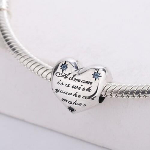 925 Sterling Silver Blue Zircon Star Heart Pendant Charm Bracelet DIY Jewelry Making For Original Pandora Accessories
