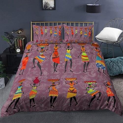 African Woman Bedding Set Ethnic Afro Decor Duvet Covers American Comforter Set 3 Pieces Orange Ancient Desert Print Bedspread